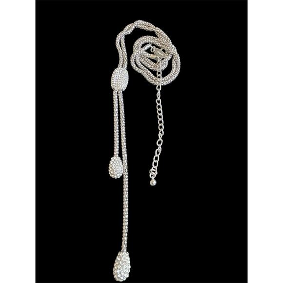 Chico's Rhinestone Lariat Necklace, Clear Pave Crystal Rhinestones-Adjustable - Picture 2 of 5